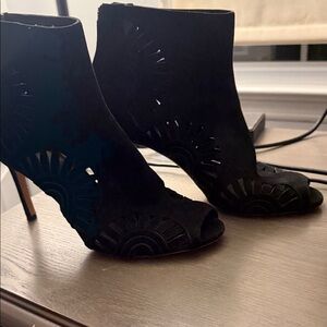 Tory Burch Black Peep-Toe Heeled Boots